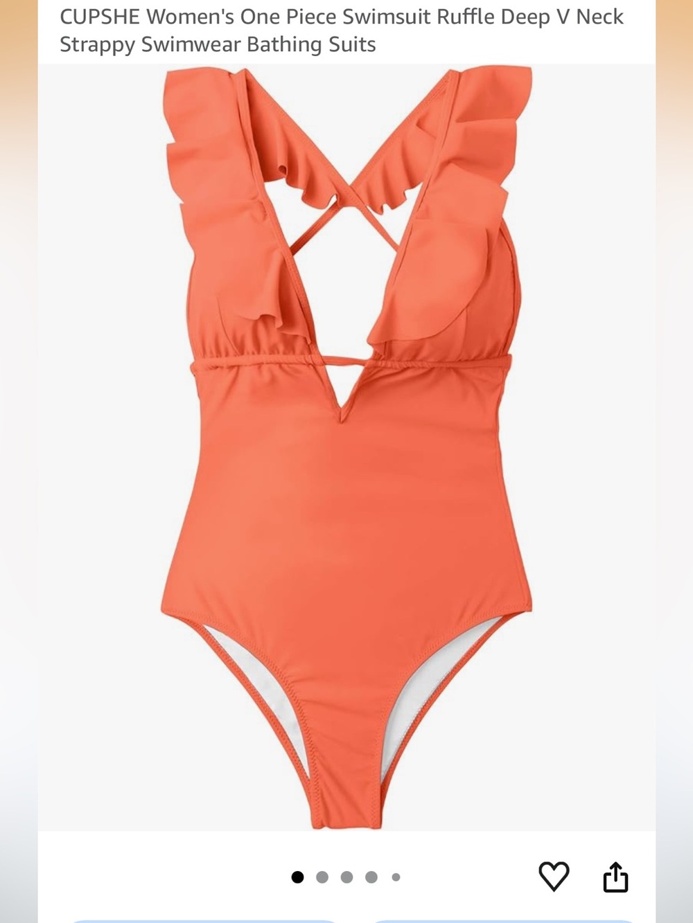 CUPSHE Coral Ruffle Deep V One-Piece Swimsuit | Strappy Back | Size XL
